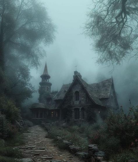 Mideaval Art, Haunted Cottage, Scary Woods, Medieval Cottage, Haunted Towns, Forest Houses, Town Aesthetic, Fantasy Realm, Dark Forest Aesthetic