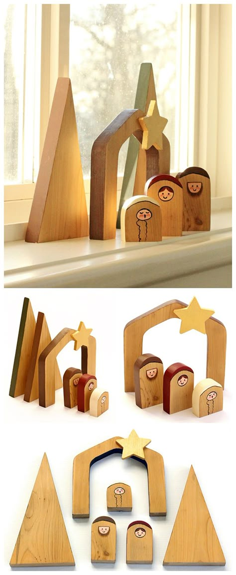 EASY & UNIQUE DIY - Make this simple and unique wooden nativity scene. Beautiful for your home and makes a thoughtful and unique gift. Kids can also make these fun nativity scenes. Comes with free template. Navity Scene Ideas Diy, Navitity Scene, Nativity Diy, Wooden Nativity Scene, Wooden Nativity, Diy Nativity, Nativity Scenes, Nativity Crafts, Kids Wood