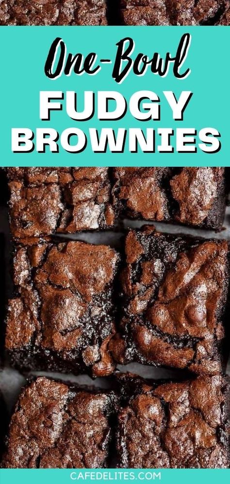 These are the ultimate One-Bowl Fudgy Brownies! You don't need to melt chocolate or chocolate chips with butter together to make these brownies. And you don’t even need two separate bowls. Just one bowl and 5 minutes bring it all together to make the best fudgy brownies you’ve ever eaten in this lifetime. Brownies One Bowl, Brownies With No Chocolate Chips, Brownie No Chocolate Chips, Medium Rare Brownies, Bakers One Bowl Brownies Recipe, Fidget Brownie Recipe, 1 Bowl Brownies, Easy Brownie Recipe Without Chocolate Chips, Homemade Brownies No Chocolate Chips