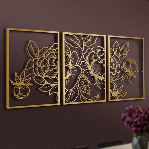 Gold Metal Wall Art, Gold Wall Decor, Large Metal Wall Art, Wall Decor Design, Gold Wall, 3 Piece Wall Art, Wall Decor Set, Gold Walls, Flower Wall Decor