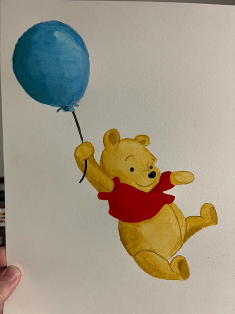 Pooh Bear Watercolor, Watercolour Winnie The Pooh, Disney Watercolour Painting, Disney Watercolor Easy, Winnie The Pooh Watercolor Paintings, Painting Ideas Winnie The Pooh, Winnie The Pooh Holding Balloon, Winnie The Pooh Painting Canvases Easy, Pooh Holding Balloon