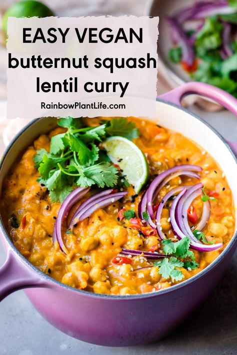 Instant Spaghetti, Curry Spaghetti, Butternut Squash Lentil, Lentils Instant Pot, Squash Butternut, Kabocha Squash Recipe, Instant Pot Butternut Squash, Lentil Recipes Healthy, Squash Curry