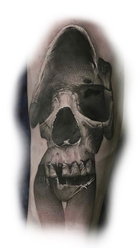 Tattoo Oreille, Head Tattoo Men, Bearded Skull Tattoo, Anatomy Tattoo, Evil Skull Tattoo, Skull Beard, Skull Sleeve Tattoos, Skull Sleeve, Chicano Tattoos