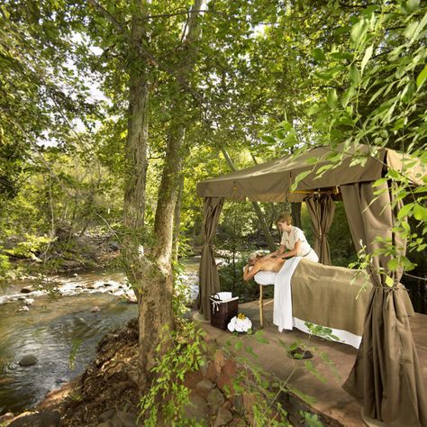 Couples creekside massage...you got it!  At L'Auberge de Sedona Sedona Spa, Sedona Resort, Pool Cabanas, Forest Bathing, Spa Retreat, Outdoor Spa, Sedona Az, Best Spa, Spa Room