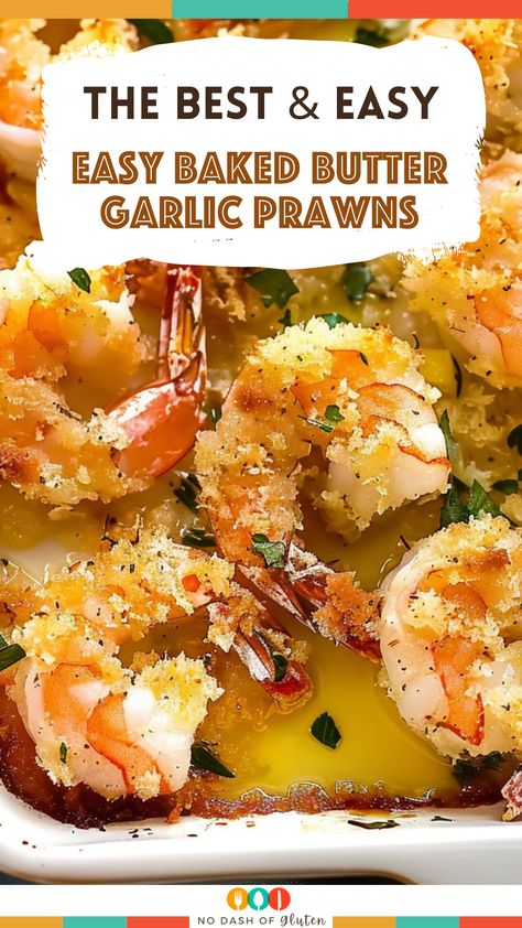 Whip up these Easy Baked Butter Garlic Prawns for a succulent, quick meal that's sure to impress! Featuring jumbo prawns drenched in a garlicky, buttery sauce with a crunchy panko topping, this dish combines gourmet flavors with simple preparation. Perfect for busy weeknights or special gatherings. Ready in just 25 minutes, it's a crowd-pleaser that's both delicious and easy to make. Pin this recipe now and bring a touch of elegance to your dinner table tonight! Oven Baked Prawns, Garlic Prawn Pasta Recipes, Garlic Butter Prawns Recipes, Baked Prawns Recipe, Butter Garlic Prawns, Grilled Prawns Recipe Garlic Butter, Prawns Appetizers, Jumbo Prawns, Butter Prawn