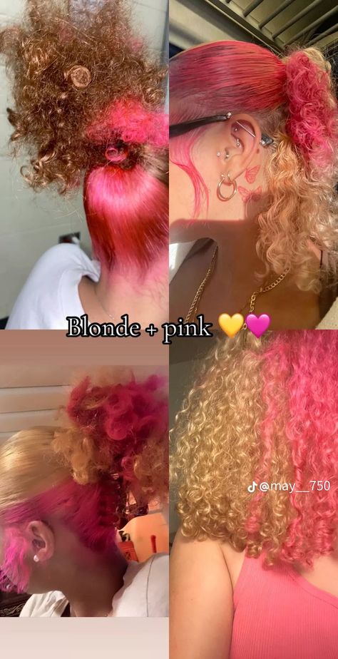 Color Hair Ideas Natural, Cute Pink And Blonde Hair, Color Hair Combinations, Honey And Pink Hair, Color Dye Hair Ideas, Red Roots Pink Ends Hair, Ideas To Color Your Hair, Best Colors To Dye Your Hair, Colors To Dye Your Hair Light Skin