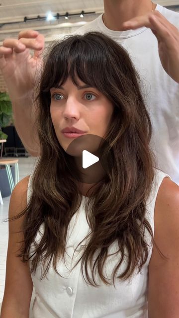 JAMES PLAIN HAIR on Instagram: "The most effortless fringe ✂️

Styled with @originalmineral to bring out natural texture and movement 

#haircut #hair #trend #layeredhair #bangs #livedinhair #fringe" The Matilda Haircut, French Fringe Bangs Long Hair, Blended Bangs Into Hair, 70s Long Haircut, Bangs With Thick Hair, Textured Bangs Long Hair, Long Hair Shag With Bangs, Elizabeth Olsen Bangs, How To Style A Fringe