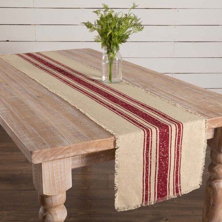 Shutter Table Runner, Feed Sack Table Runner, Flour Sack Table Runner, Ticking Table Runner, 48 Table, Stripe Table, Vintage Burlap, Vhc Brands, Striped Table Runner