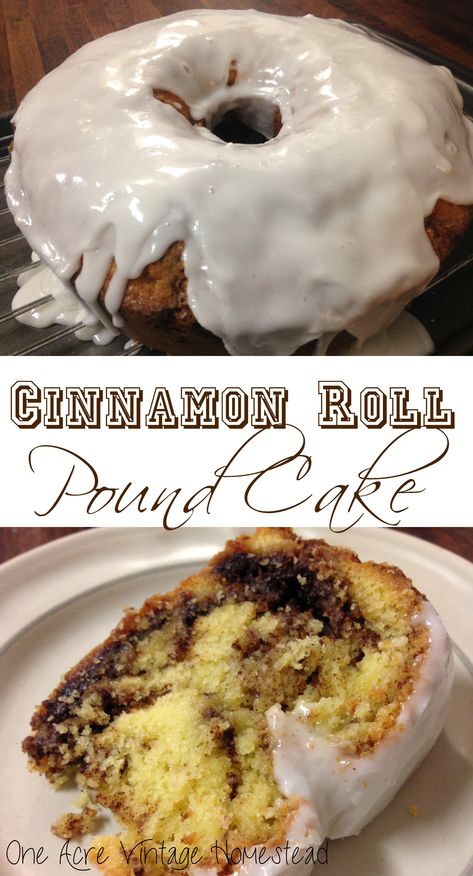 Perfect Pound Cake Recipe, Cinnamon Roll Pound Cake, Vintage Homestead, Vintage Pasta, Pound Cake Recipes Easy, Recipes Vintage, Cinnamon Roll Cake, Brownie Desserts, Oreo Dessert