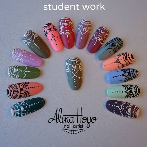 Mandala training! @monai_belgium #alinahoyonailartist#jetset#nailart#nails #nailartmagazine #prettynails #nailtime #nailartaddict#gelnagels #love#nailproduct nailpromagazine#instanails#instanailart##nailsmagazine#nailswag#swarovski#nail#nailartists#instagramnails Mehendi Nails, Mehendi Style, Mandala Nail Art, Mandala Nails, Gel French Manicure, Nail Time, Swarovski Nails, Almond Shape Nails, Dots Nails