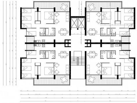 Residential Building Plan, Plan Building, Small Apartment Building, Hotel Floor Plan, Residential Building Design, Apartment Floor Plan, Casa Country, Apartment Floor Plans, Architectural Floor Plans