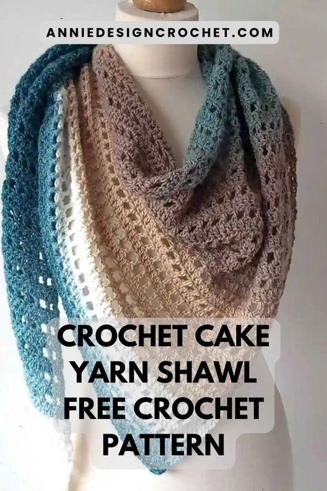 This is a lovely Free Crochet Pattern showing you how to make the Crochet Cake Yarn Shawl. You can use just one ball of any of the lovely Cake Yarns in a DK weight/Light Worsted weight that are available everywhere. Light Weight Shawl Crochet Pattern Free, Shawl Crochet Pattern Easy, Crochet Shawl Patterns, Easy Beginner Crochet Patterns, Crochet Cake, Yarn Shawl, Crochet Shawl Free, Light Worsted Weight Yarn, Lovely Cake