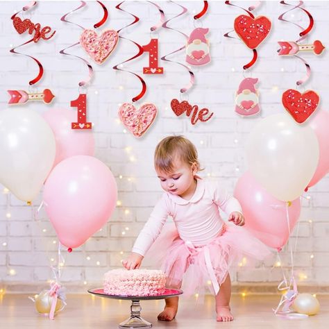 1st Birthday Valentine’s Day Party 18pcs Valentine's Day 1st Birthday Party Hanging Swirls 48 Pieces Glitter Red Heart Cupcake Toppers Valentines Day Hearts Banner Xoxo Heart Garland Valentines Day Banner Gold Cake Topper Valentine’s Day Bday Party, Our Sweetheart Is Turning One Party, 1st Birthday February Party Ideas, Birthday Valentines Theme, Our Sweetheart Is Turning One, Valentines First Birthday Girl, Valentines Birthday Party Ideas, February Baby Birthday, February Birthday Party Ideas