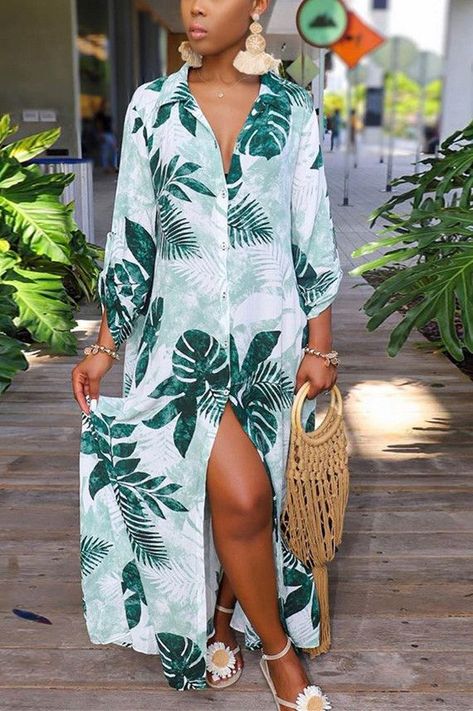 d9731321ef4e063ebbee79298fa36f56desc33979910ri Shirt Dress For Women, Loose Shirt Dress, Button Shirt Dress, Green Shirt Dress, Afrikaanse Mode, Printed Shirt Dress, Shirt Dress Style, Women Maxi, Trend Fashion