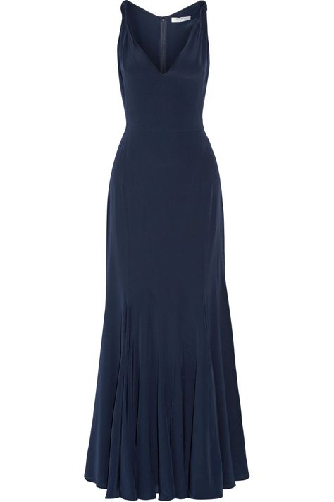 GIVENCHY Pleated Silk Crepe De Chine Gown. #givenchy #cloth #gown Givenchy Dress, Evening Gown Dresses, Lily James, Blue Gown, Dreamy Dress, Church Decor, Fashion Design Clothes, Silk Crepe, Evening Attire