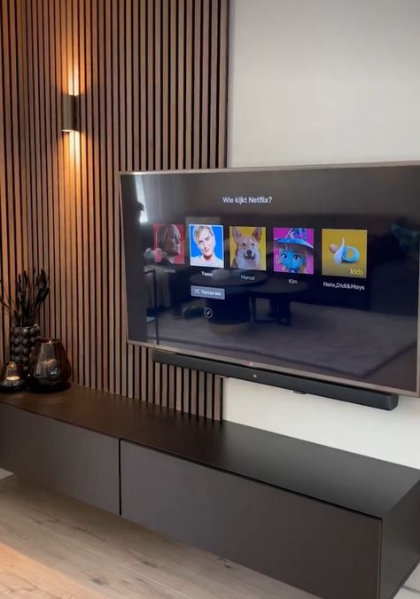 Wall Panelling With Tv On Wall, Tv Room Wall Panelling, Wooden Wall Panelling Living Room, Wooden Wall Tv Panel, Tv Room Panelling, Living Room Designs With Wall Panels, Living Room Cladding, Tv Wall Wooden Panel, Tv Wall Cladding Design