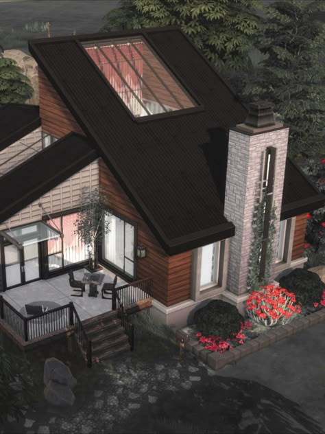 The Sims Resource - Sims 4 - Residential - Rirann - Notin - No CC - Notin is a cozy contemporary cottage for the Sims 4. Available at TSR Sims 4 Modern House, Sims 4 Cottage, Cozy Contemporary, The Sims 4 Lots, Sims 4 House Plans, Sims 4 House Building, Save For House, Sims 4 House Design, Casas The Sims 4