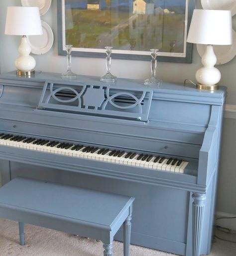 Here’s a paint color expert tip: when painting furniture, always choose a color darker than you think you should. This color is Benjamin Moore’s Charlotte Slate, which reads darker on entire walls. Blue Piano, Blues Piano, Everything Is Blue, Baby Blue Aesthetic, Light Blue Aesthetic, Blue Aesthetic Pastel, Blue Pictures, Bleu Pastel, Blue Dream