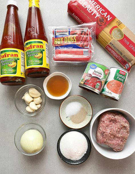 Filipino Style Spaghetti Sauce/The Skinny Pot Filipino Spaghetti Sauce, Spaghetti Asian Style, Filipino Spaghetti Recipe, Filipino Style Spaghetti, Filipino Spaghetti, Banana Ketchup, Easy Filipino Recipes, Spaghetti Recipes Easy, Asian Dinner