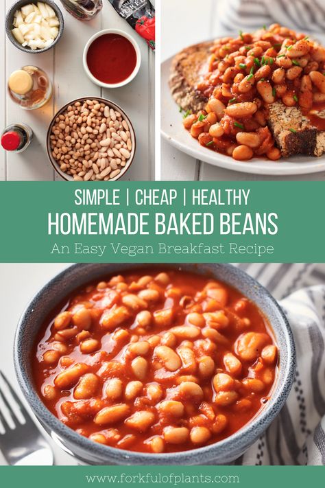 Baked Pinto Beans Recipe, Baked Beans Recipe Vegetarian, Simple Vegan Breakfast, Vegan Baked Beans, Baked Beans Vegan, Healthy Baked Beans, Vege Dishes, Cheap Ingredients, Simple Baked Beans Recipe