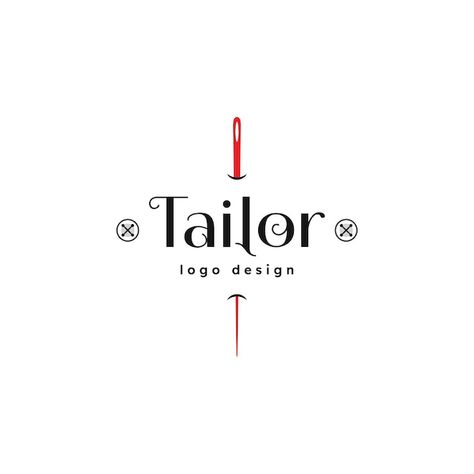 Vector tailor logo red needle with black... | Premium Vector #Freepik #vector #yarn-logo #needle-logo #sewing-logo #tailor-logo Sewing Company Logo, Sewing Graphic Design, Tailor Logo Design Ideas, Sewing Logo Design Ideas Branding, Tailor Branding, Clothes Design Logo, Mannequin Logo, Needle Logo Design, Sewing Branding