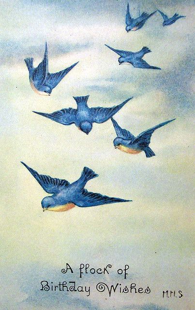 Bluebird Of Happiness Tattoo, Bluebird Drawing, Fly Drawing, Blue Bird Art, Vintage Easter Cards, Vintage Birthday Cards, Blue Birds, Swallows, Mystical Art