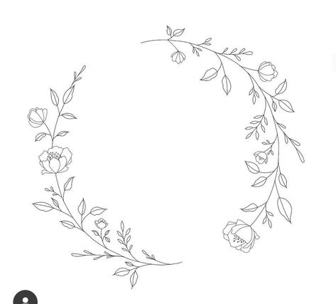 Flower Crescent Tattoo, Circle Wreath Drawing, Flower Ring Drawing, Peony Wreath Tattoo, Floral Wreath Tattoo Design, Rose Wreath Tattoo, Round Floral Tattoo, Circle Of Flowers Tattoo, Flower Border Tattoo