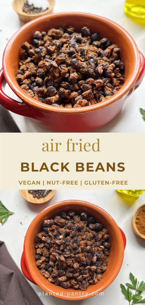 These Air Fried Black beans are perfect for snacking or adding a crunchy topping to any meal. Fried Black Beans, Refined Sugar Free Recipes, Dried Black Beans, Nut Free Recipes, Gluten Free Vegan Recipes, Vegan Gluten Free Recipes, Special Desserts, Homemade Tacos, Homemade Taco Seasoning