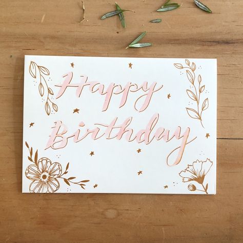 Gold & pink 🌷  Calligraphy  Card Happy Birthday  Brush Pen lettering Pink Calligraphy, Pen Lettering, Brush Pen Lettering, Calligraphy Cards, Card Happy Birthday, Brush Pen, Side Hustle, Art Projects, Decorative Tray