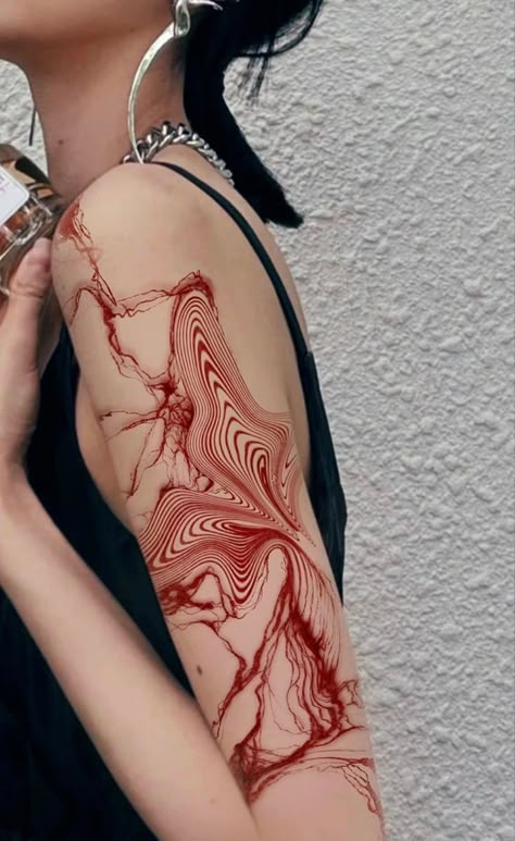 #tattoo #tattooideas #tattoosforwomen #aesthetic #abstract #abstracttattoo Artsy Sleeve Tattoo, Artistic Sleeve Tattoos, Tattoos To Go Around Other Tattoos, Abstract Sleeve Tattoo Women, Tattooed Sleeves Women, Abstract Patchwork Tattoos, Red Scar Tattoo, Long Wrist Tattoo, Cherry Waves Tattoo