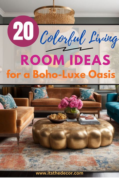 Collage of colorful living room ideas featuring velvet furniture, Moroccan rugs, bohemian accents, and metallic touches, showcasing a vibrant blend of luxury and boho chic decor. Jewel Tone Couch Pillows, Jewel Toned Living Room Decor, Mid Century Modern Living Room Jewel Tones, Luxe Boho Living Room, Blue And Orange Living Room Ideas, Colorful Sofas Ideas Living Room, Jewel Tone Living Room White Walls, Midcentury Glam Living Room, Boho Eclectic Living Room Ideas