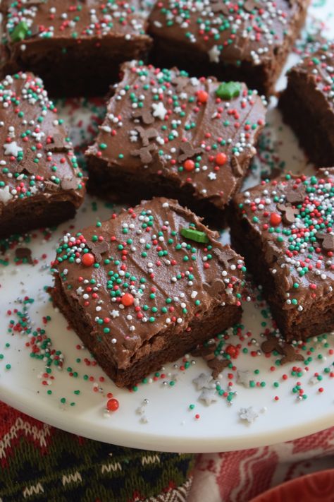 Chocolate Frosted Christmas Brownies Frosted Christmas Tree Brownies, Frosted Christmas Brownies, Easy Christmas Brownie Recipes, Brownie Christmas Treats, Christmas Brownies Recipe, Easy Christmas Brownies, Brownie Christmas Ideas, Holiday Brownies Christmas, Christmas Brownies Decoration