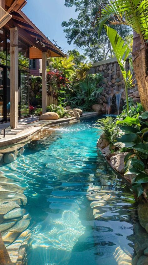 Lap Pool Small Backyard, Natural Pools Backyard Swimming Ponds, Small Backyard Pool Ideas, Small Backyard Pool, Backyard Pool Ideas, Kleiner Pool Design, Backyard Pool Design, Pool Ideas On A Budget, Dream Backyard Pool