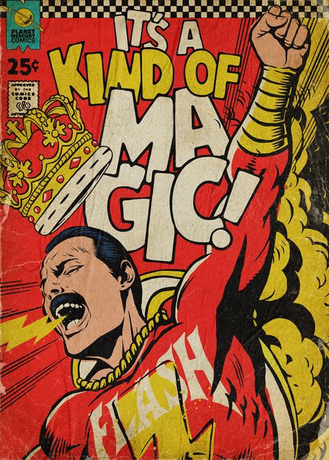 Freddie Mercury Reimagined as Comic ... Comic Book Bedroom, Comic Book Makeup, Comic Book Wallpaper, Comic Book Display, Make A Comic Book, Lichtenstein Pop Art, Art Spiderman, Comic Book Template, Illustration Art Nouveau