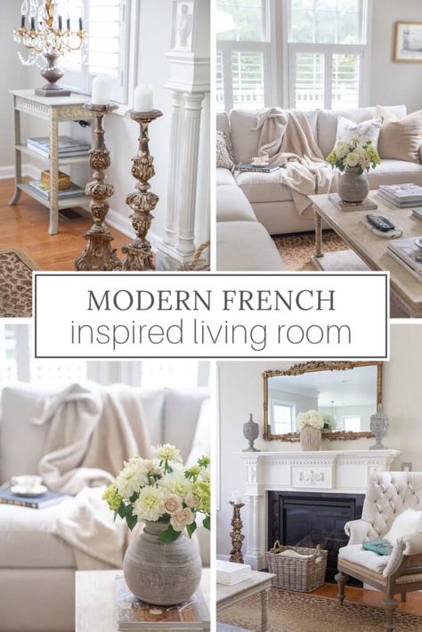 French Country Inspiration, Modern French Cottage Decor, French Vintage Decor Living Room, French Country Modern Living Room, Country Aesthetic Home, Living Room Decor French Country, Modern Country French, French Modern Decor, French Country Entryway Ideas