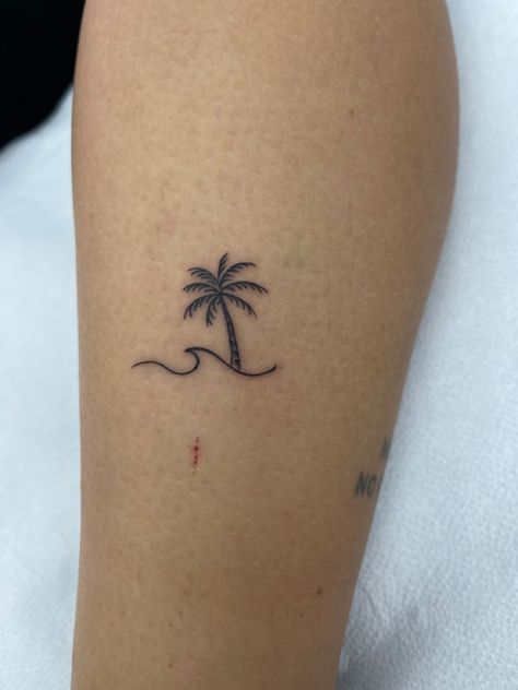 Cancun Tattoo Idea, Tenerife Tattoo Ideas, Curacao Tattoo, Small Summer Tattoos, Tenerife Tattoo, Palm Trees Tattoo, Ibiza Tattoo, Vacation Tattoos, Summer Tattoo Ideas