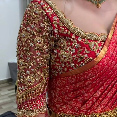 Dm@9649490158 Designer maggam work blouse Fabric: Halfpattu /Rawsilk Dispatch: 3days Price : 5000unstiched 5550stitched Colours and sizes can be customised accordingly Heavy Aari Work Blouse Wedding, 3d Maggam Work Blouses, Pelli Blouse Maggam Work, Red Blouse Work Designs Bridal, Wedding Blouse Aari Work Designs, Maggam Work Blouse Designs Bridal Heavy, Wedding Aari Work Blouse Designs, Bridal Blouse Aari Work Designs, Muhurtham Blouse Designs