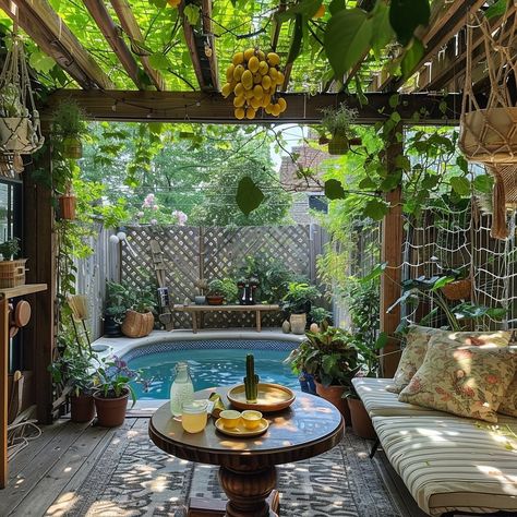 Rental Home Backyard Ideas, Boho Covered Patio, Boujee Backyard, Cute Backyards, Aesthetic Backyard Ideas, Rental Backyard Ideas, Mini Backyard Ideas, Backyards Aesthetic, Outdoor Porch Ideas