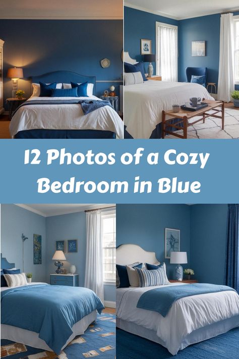 12 Photos of a Cozy Bedroom in Blue Blue Colour Scheme Bedroom, Blue Bedroom Colors Paint, Powder Blue Bedroom Walls, Blue Walls Bedroom Aesthetic, Blue For Bedroom Walls, Gray Blue Bedroom, Bright Blue Bedroom, Bedroom Blue Decor, Cozy Bedroom Blue