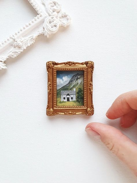 Miniature Original Oil Painting Vintage Style Mini Framed - Etsy Poland Cozy Gifts, Moody Landscape, Victorian Dollhouse, Mini Frames, Painting Vintage, Cozy Gift, Handmade Artwork, Framed Painting, Mini Paintings