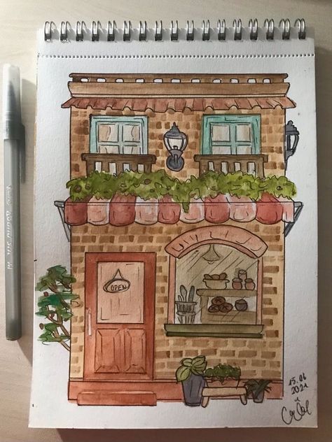 Watercolor Architecture, Architecture Drawing Art, Small Canvas Art, Watercolor Art Lessons, Arte Sketchbook, Sketchbook Inspiration, Diy Canvas Art Painting, Mini Canvas Art, Art Inspiration Painting