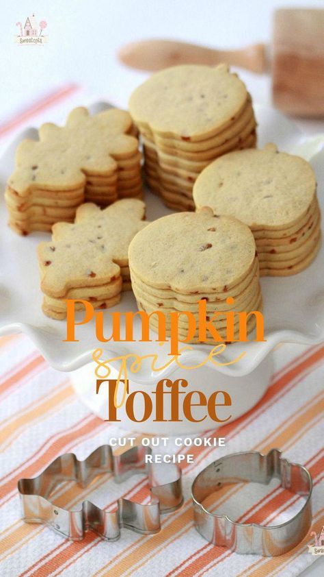 Recipe for pumpkin spice toffee roll out cookies #cookiestoffee Pumpkin Spice Toffee, Roll Out Cookies, Cut Out Cookie, Cut Out Cookie Recipe, Brownies Cookies, Toffee Cookies, Pumpkin Recipe, Roll Cookies, Cutout Sugar Cookies