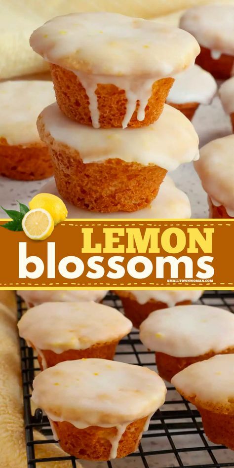 Add fun to your Spring dessert recipes with these easy lemon blossoms! These best lemon mini cakes are deliciously baked in a mini muffin tin and topped with a three-ingredient lemon glaze. What's not to love? Lemon Blossoms Recipe, Muffin Tin Recipes Dessert, Easy Lemon Recipes, Mini Lemon Cakes, Mini Muffin Pan Recipes, Easy Mini Cake, Muffin Tin Desserts, Lemon Recipes Easy, Mini Muffin Tin Recipes