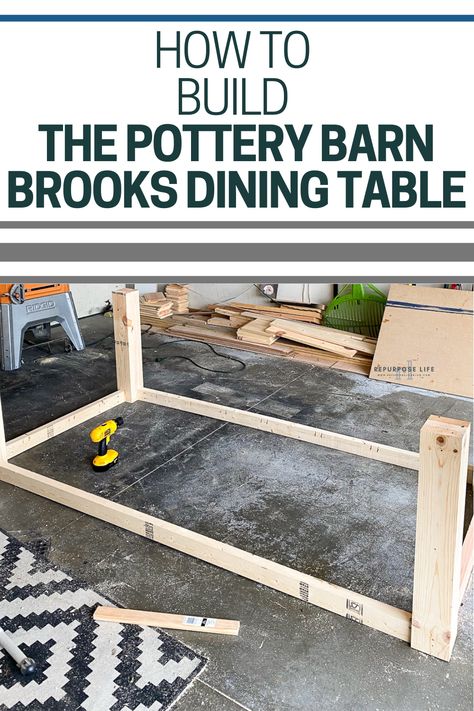 DIY this $2000 Pottery Barn Brooks Dining Table for less than $200! Follow these easy plans and build your own outdoor (or indoor) farmhouse table. Farmhouse Kitchen Table Diy, Outdoor Dining Table Diy, Diy Patio Table, Farmhouse Table Plans, Diy Dining Room Table, Outdoor Farmhouse, Diy Kitchen Table, Diy Outdoor Table, Diy Dining Room