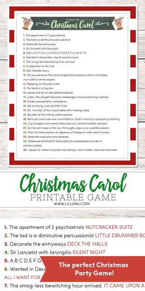 Guess the Christmas Carol - use the clues to guess the carol. A fun, FREE, game to use at your next Christmas party! Christmas Carol Game, The Christmas Carol, Xmas Games, Christmas Lyrics, Christmas Trivia, Games Printable, Holiday Games, Ideas Hogar, Christmas Party Games