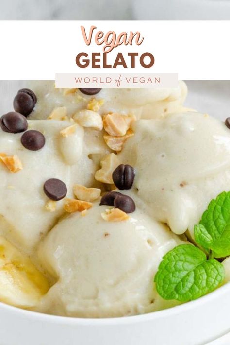 Learn how to make your own vegan gelato at home! Guide + recipe: https://www.worldofvegan.com/vegan-gelato/ Vegan Gelato Recipe, Soy Milk Ice Cream Recipe, Gelato Base Recipe, Vegan Chicken Recipes, Vegan Gelato, Dairy Free Pudding, Gelato Recipe, Dairy Free Treats, Plant Based Desserts