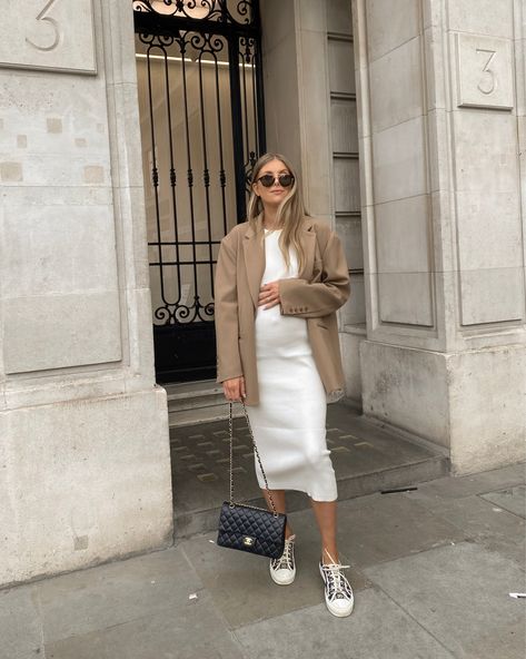 Boxy Blazer, Single Breasted Blazer, Ribbed Midi Dress, Oversized Blazer, Breasted Blazer, Maternity Fashion, Single Breasted, Outfit Ideas, Midi Dress