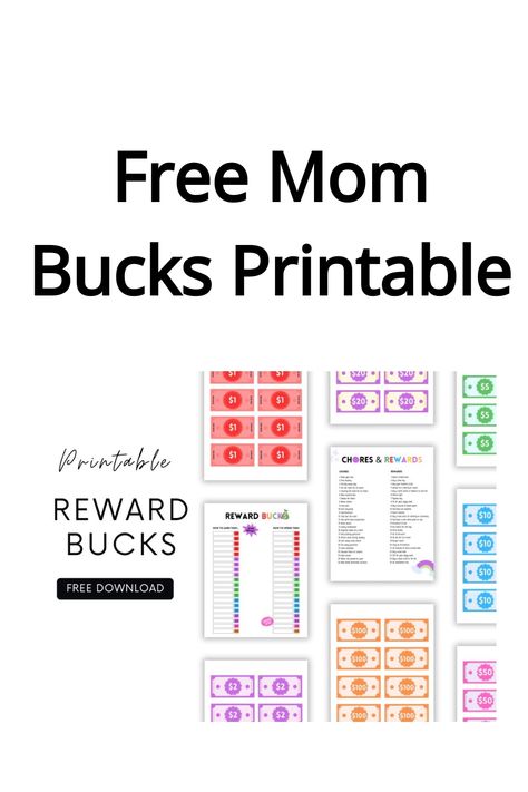 Free Mom Bucks Printable collection including reward bucks and chore charts for kids. Mommy Bucks Printable, Kids Reward Bucks, Mom Bucks Reward System, Mom Bucks, Reward Bucks, Reward System For Kids, Kids Rewards, Weaning Recipes, Good Behavior