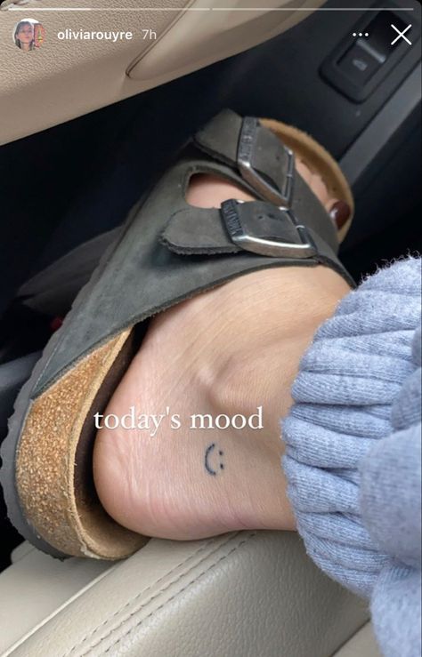 Smile Face Tattoo, Olivia Rouyre, Tiny Cross Tattoo, Ankle Tattoo Men, Smiley Face Tattoo, Small Cross Tattoos, Small Foot Tattoos, Ankle Tat, Smile Tattoo