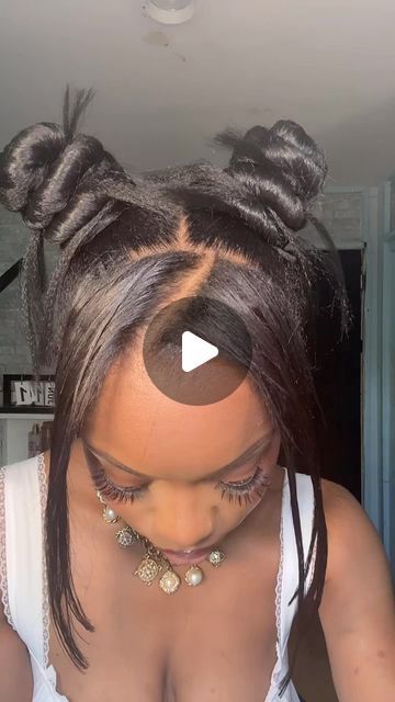 UCHECHI on Instagram: "Let’s make cereal ❤️❤️❤️ haha 🥛🥣✨ . You likey ??? Two bangs and two buns 🔥
- Also do you guys like these type of videos 👀 or more vlog style , let me know down below 🥰 
- #4chair #type4hair #kinkyhair #protectivestyles #naturalhair #ninjabuns #edgesonfleek #slayqueen" 2 Buns With Bangs, Two Buns With Bangs, Buns With Bangs, 2 Buns, Two Buns, Type 4 Hair, All Things Black, 4c Hairstyles, Sew In